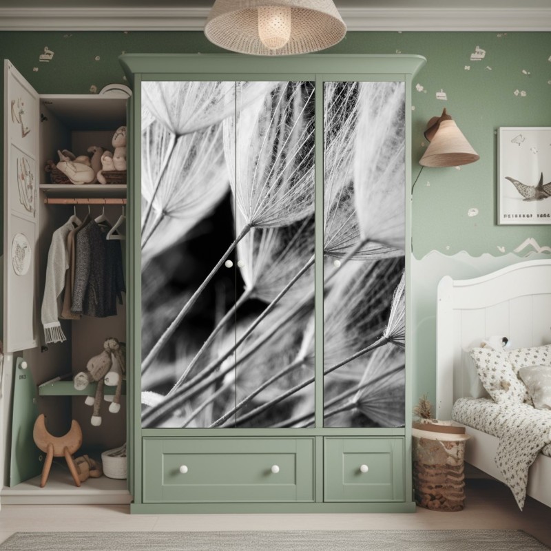 Naklejka na szafę złote liście w stylu line art – Wallissimo®