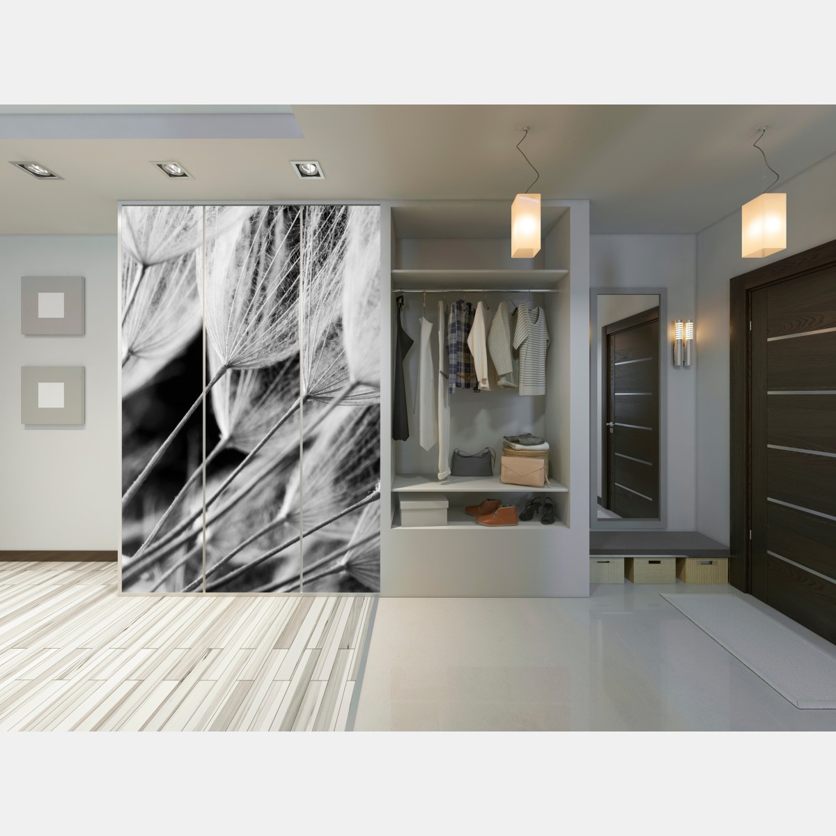 Naklejka na szafę delikatne zbliżenie nasion dmuchawca czarno-białe – Wallissimo® Naklejka na szafę delikatne zbliżenie nasion dmuchawca czarno-białe – Wallissimo®