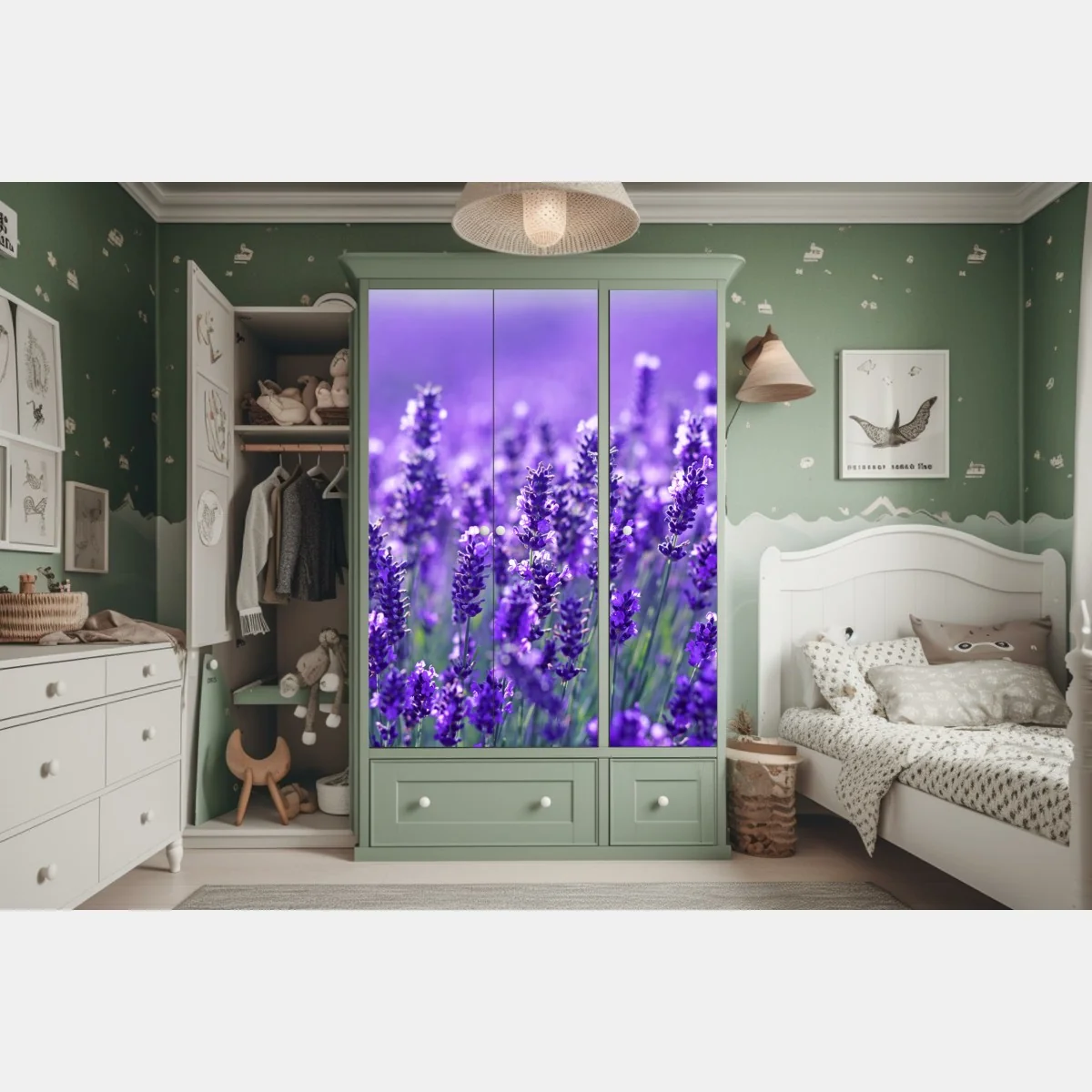 Naklejka na szafę zbliżenie pola lawendy – Wallissimo® Naklejka na szafę zbliżenie pola lawendy – Wallissimo®
