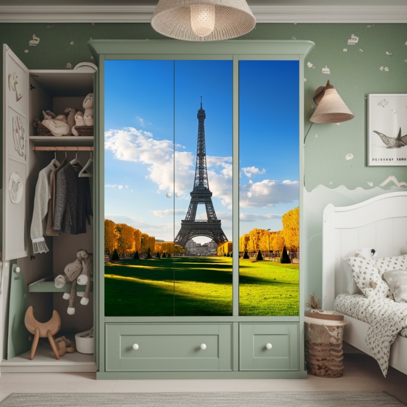 Naklejka na szafę wiosna na Champs de Mars, Wieża Eiffla, Paryż – Wallissimo® Naklejka na szafę wiosna na Champs de Mars, Wieża Eiffla, Paryż – Wallissimo®