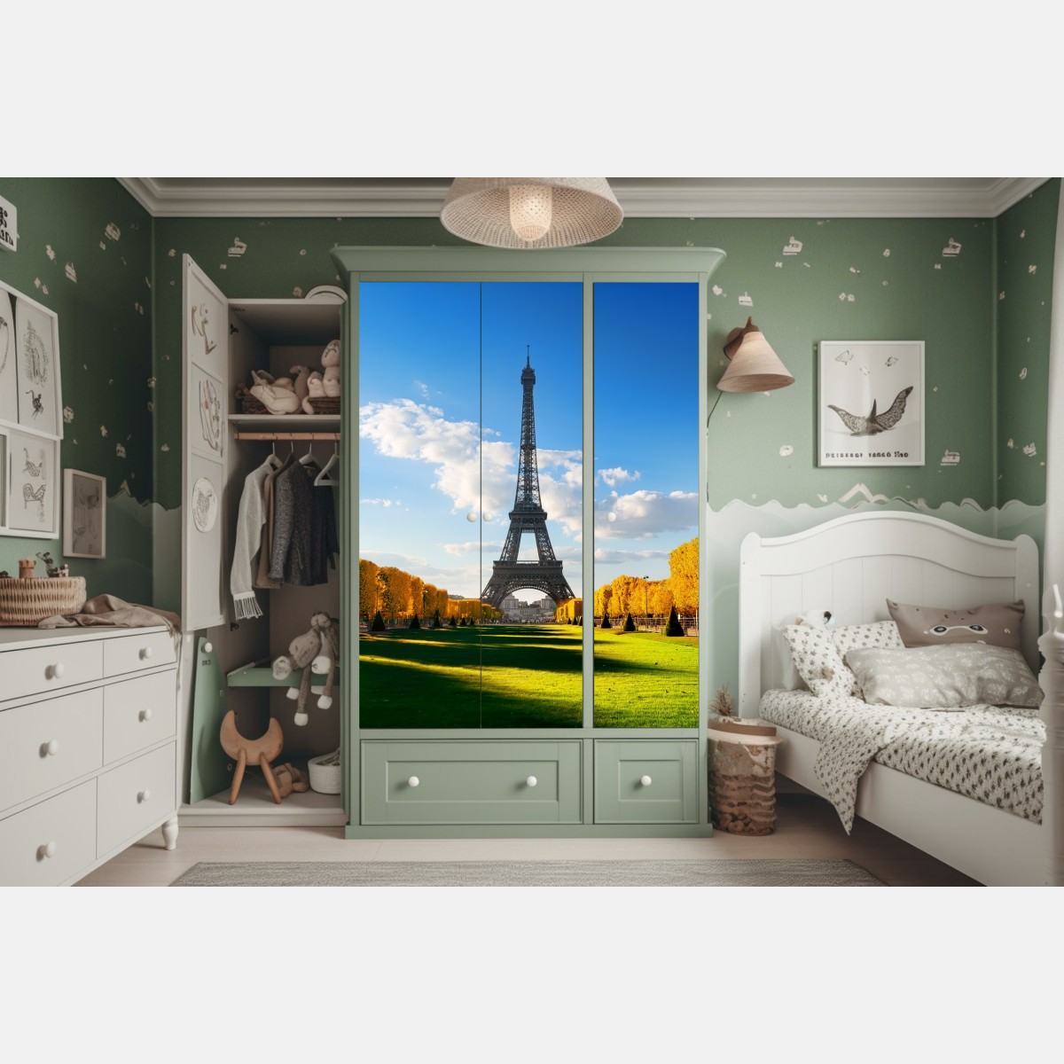 Naklejka na szafę wiosna na Champs de Mars, Wieża Eiffla, Paryż – Wallissimo® Naklejka na szafę wiosna na Champs de Mars, Wieża Eiffla, Paryż – Wallissimo®