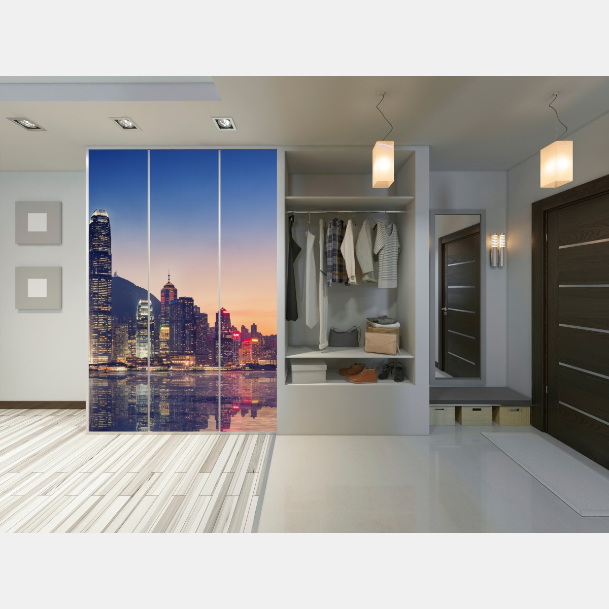 Naklejka na szafę Hongkong panorama miasta o zmierzchu – Wallissimo® Naklejka na szafę Hongkong panorama miasta o zmierzchu – Wallissimo®