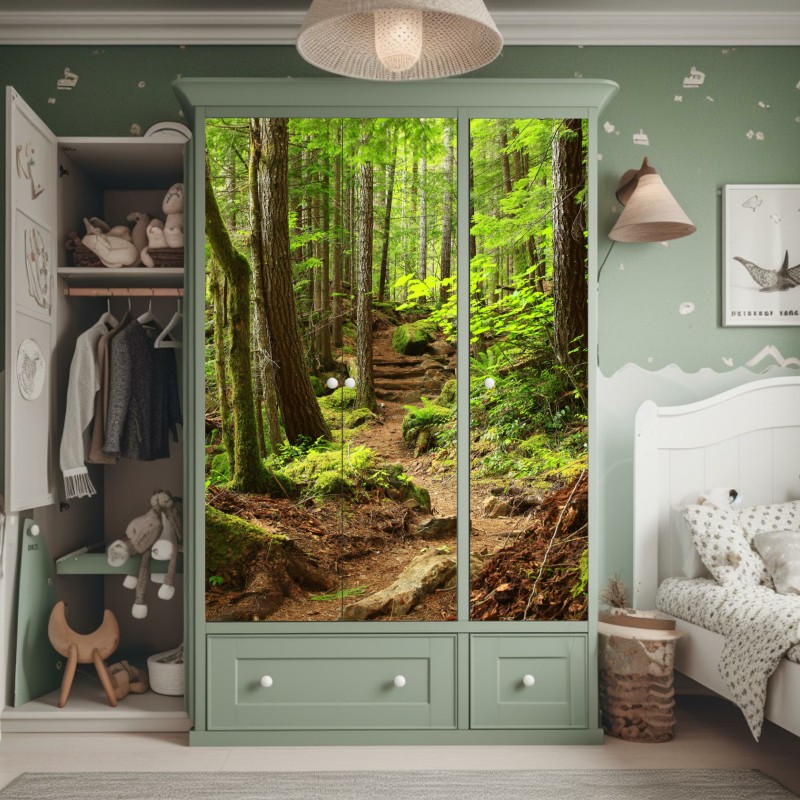 Naklejka na szafę mchowa leśna ścieżka – Wallissimo® Naklejka na szafę mchowa leśna ścieżka – Wallissimo®