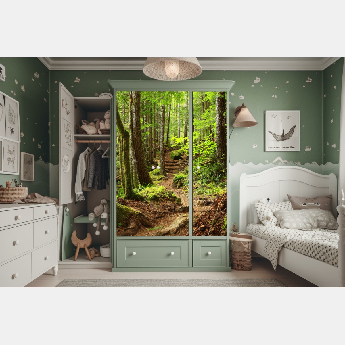 Naklejka na szafę mchowa leśna ścieżka – Wallissimo® Naklejka na szafę mchowa leśna ścieżka – Wallissimo®