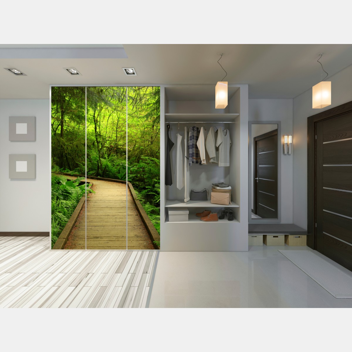 Naklejka na szafę spokojna zielona kładka leśna – Wallissimo® Naklejka na szafę spokojna zielona kładka leśna – Wallissimo®