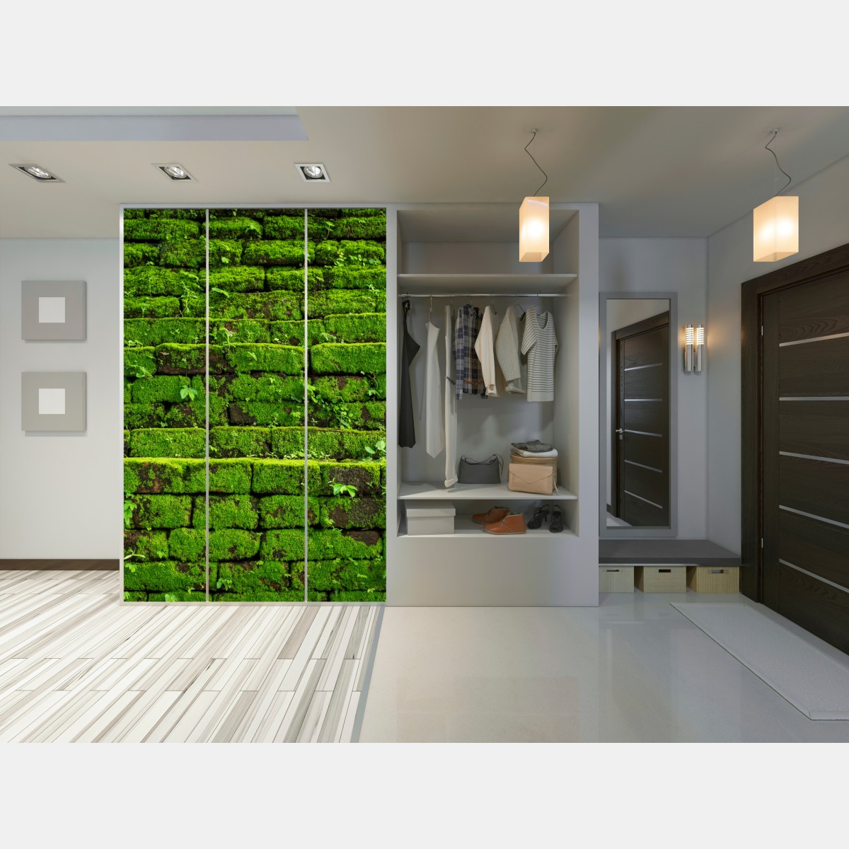 Naklejka na szafę ściana z mchem na ceglanej strukturze – Wallissimo® Naklejka na szafę ściana z mchem na ceglanej strukturze – Wallissimo®