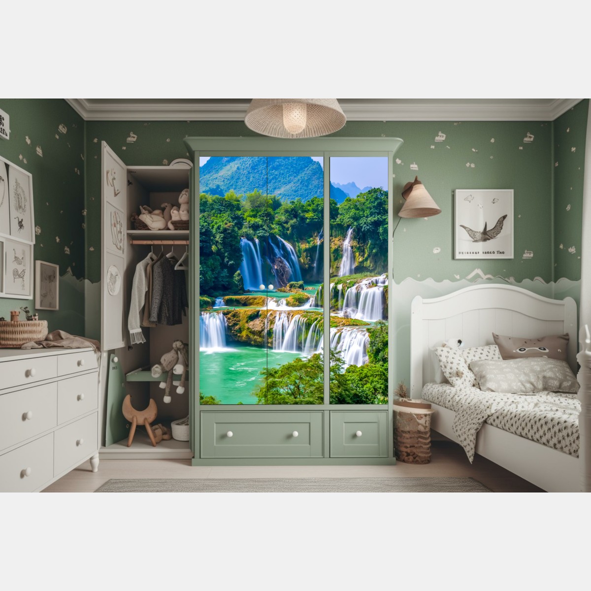 Naklejka na szafę szmaragdowe kaskady wodospadów – Wallissimo® Naklejka na szafę szmaragdowe kaskady wodospadów – Wallissimo®