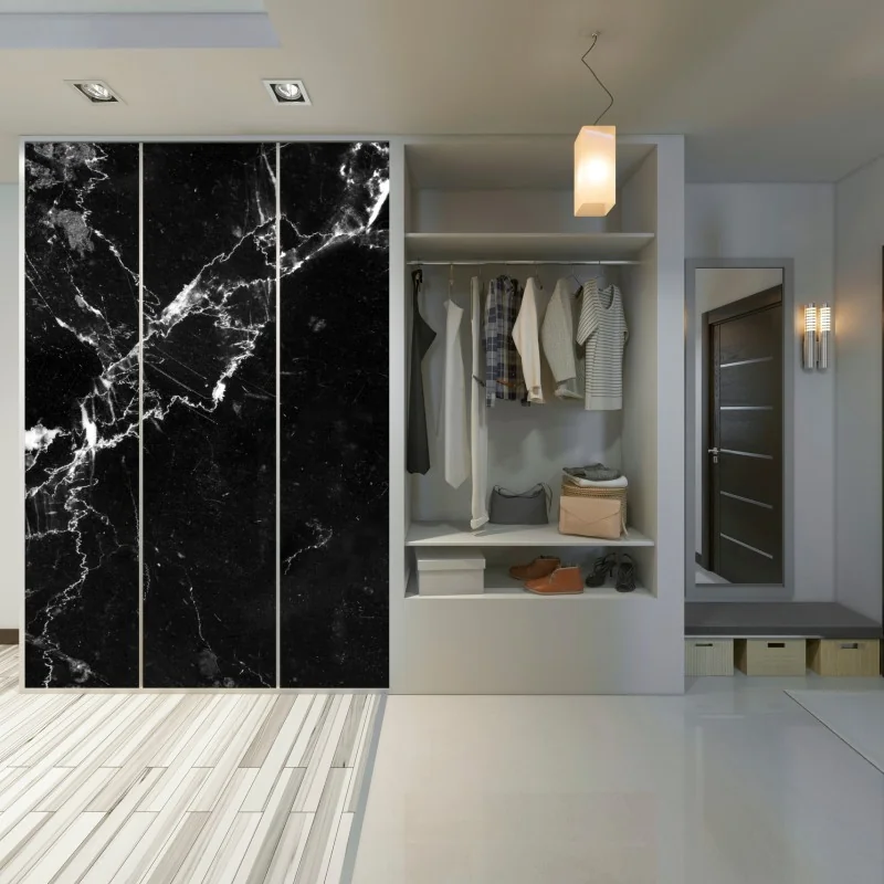 Naklejka na szafę czarny marmur z żyłami – Wallissimo® Naklejka na szafę czarny marmur z żyłami – Wallissimo®