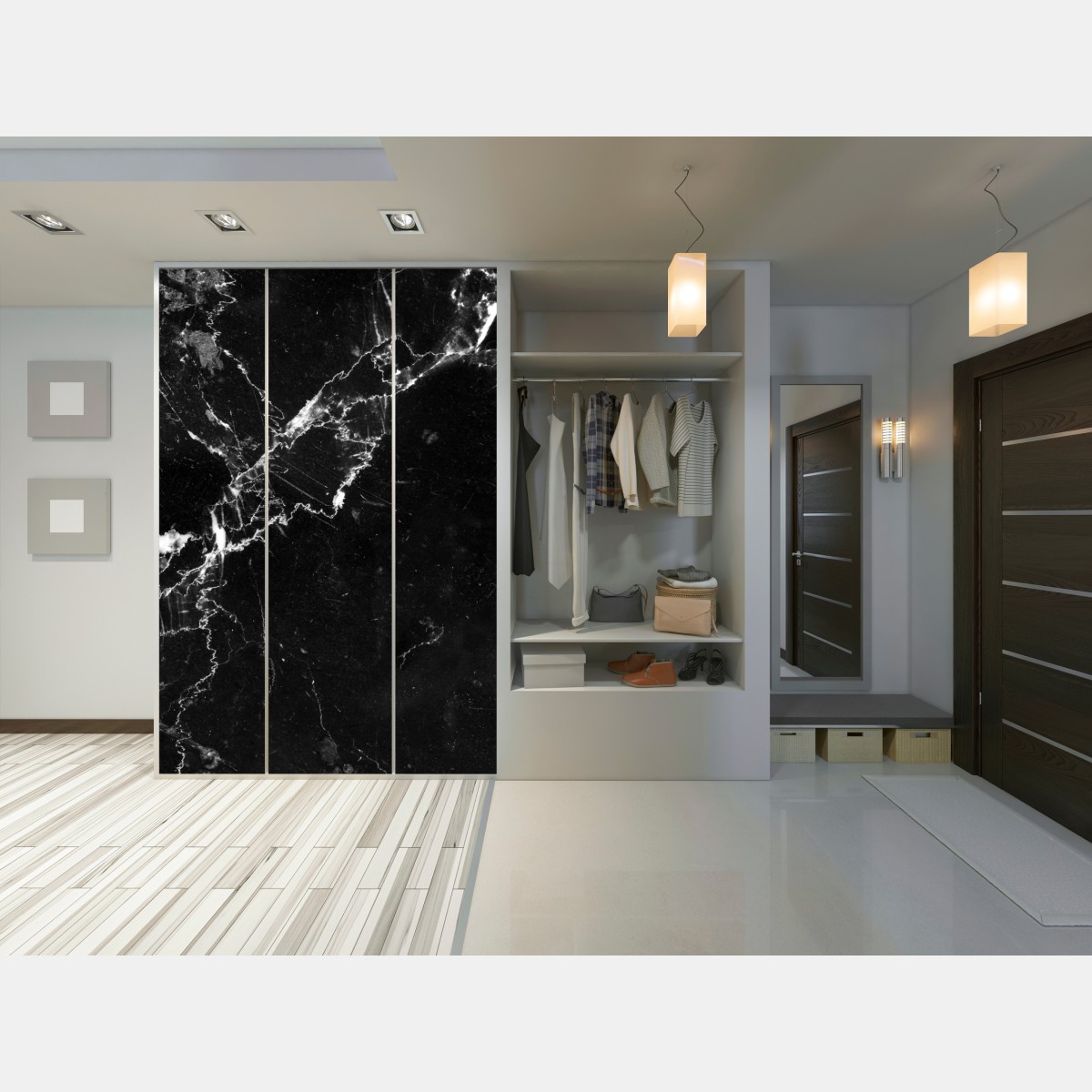 Naklejka na szafę czarny marmur z żyłami – Wallissimo® Naklejka na szafę czarny marmur z żyłami – Wallissimo®