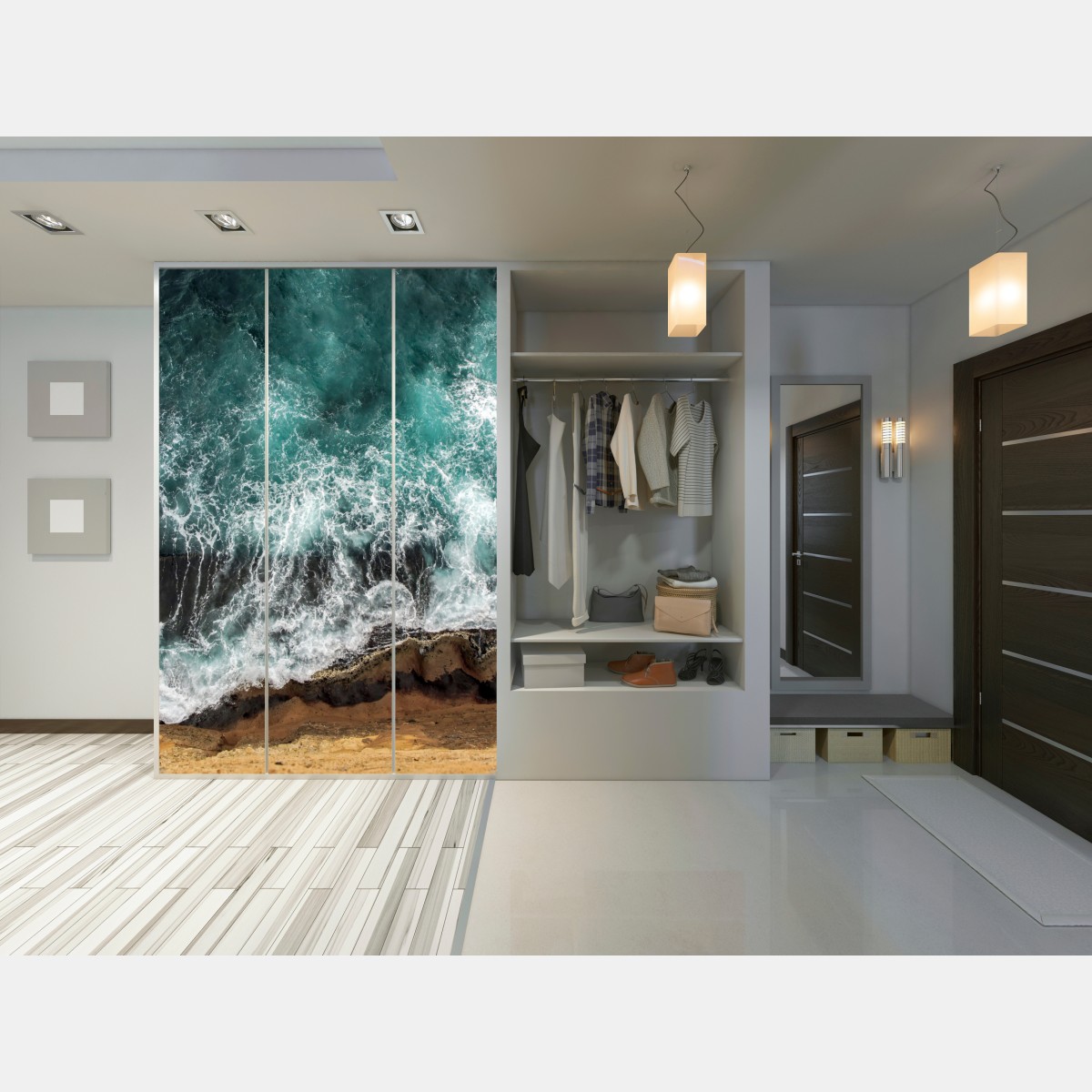 Naklejka na szafę turkusowe wybrzeże z lotu ptaka z rozbijającymi się falami – Wallissimo® Naklejka na szafę turkusowe wybrzeże z lotu ptaka z rozbijającymi się falami – Wallissimo®