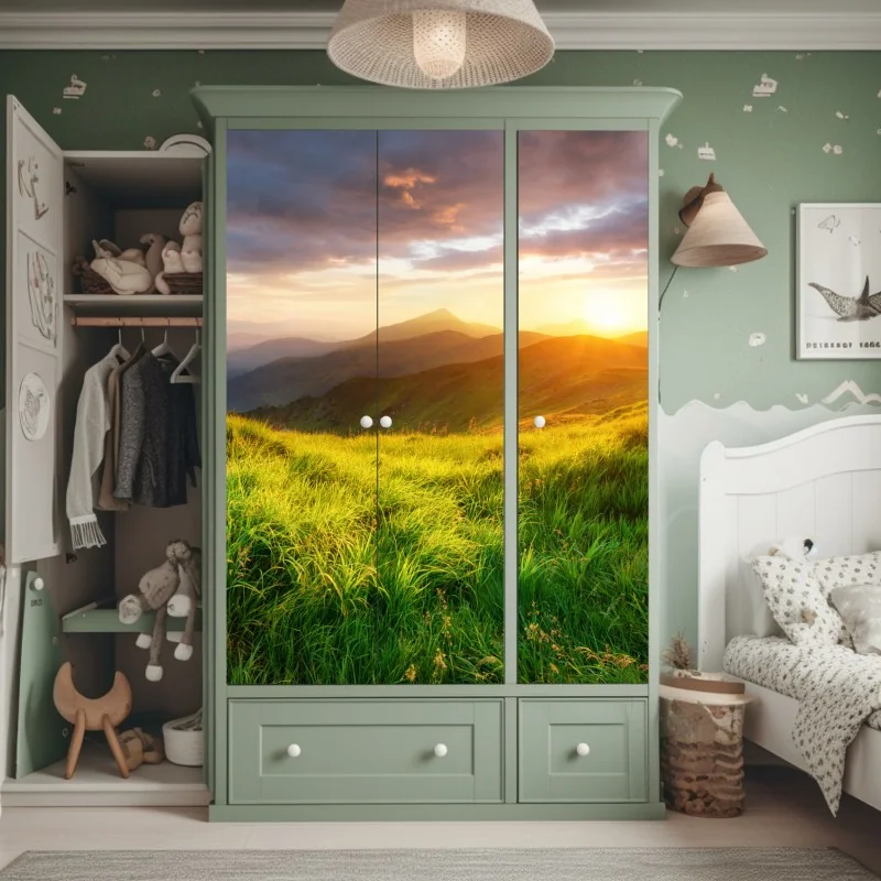 Naklejka na szafę tropikalny wzór hibiskusa – Wallissimo®