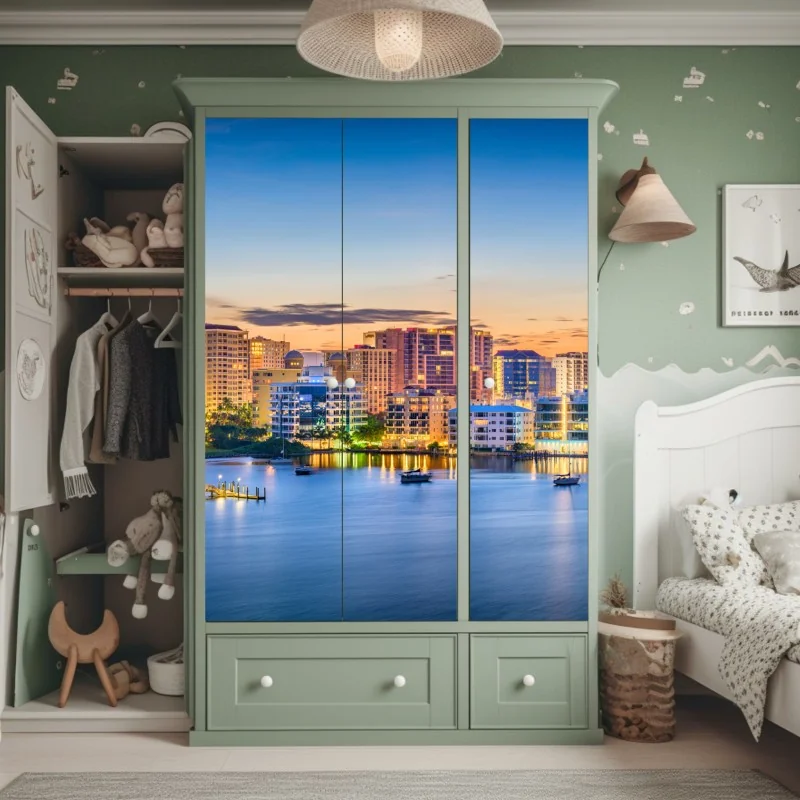 Naklejka na szafę złote Wat Arun o zmierzchu – Wallissimo®