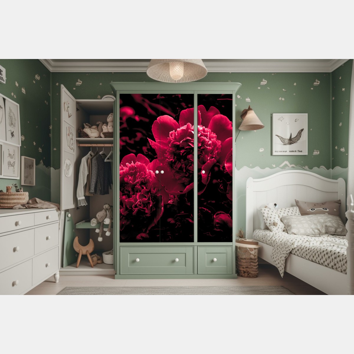 Naklejka na szafę nastrojowe różowe piwonie – Wallissimo® Naklejka na szafę nastrojowe różowe piwonie – Wallissimo®