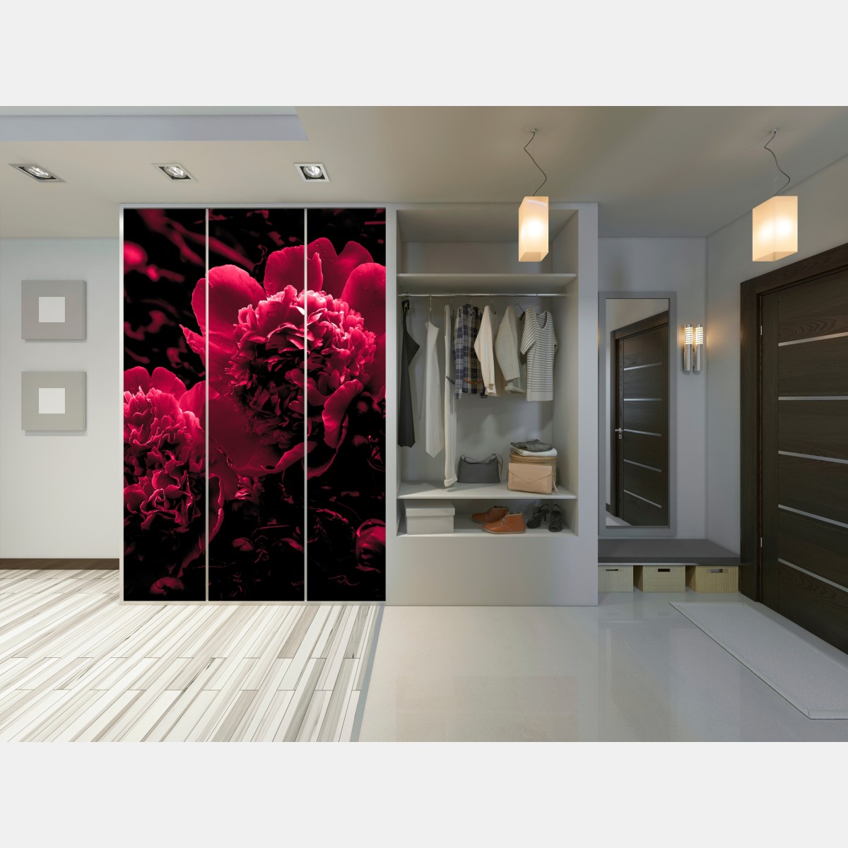Naklejka na szafę nastrojowe różowe piwonie – Wallissimo® Naklejka na szafę nastrojowe różowe piwonie – Wallissimo®