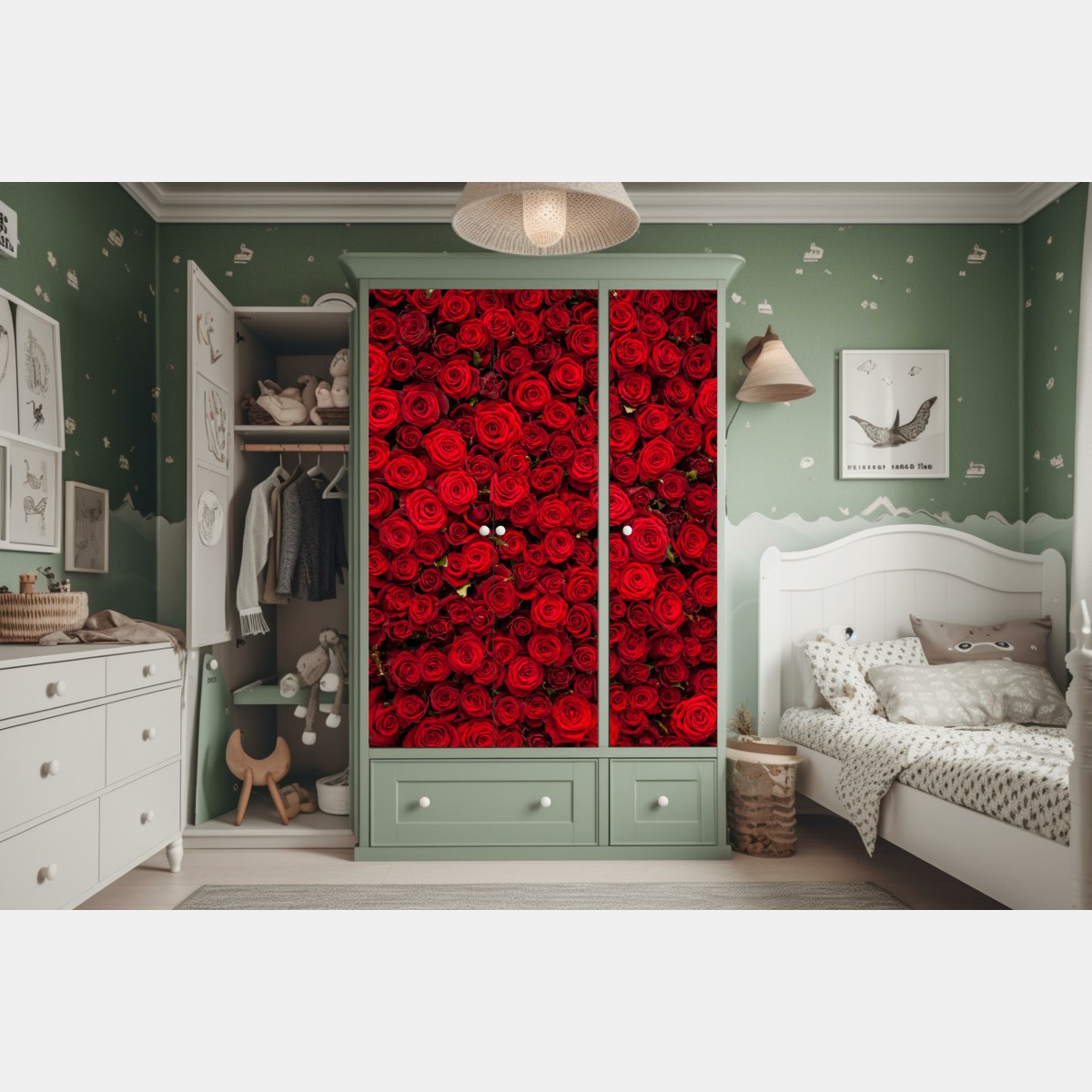 Naklejka na szafę nieskończona ściana czerwonych róż – Wallissimo® Naklejka na szafę nieskończona ściana czerwonych róż – Wallissimo®