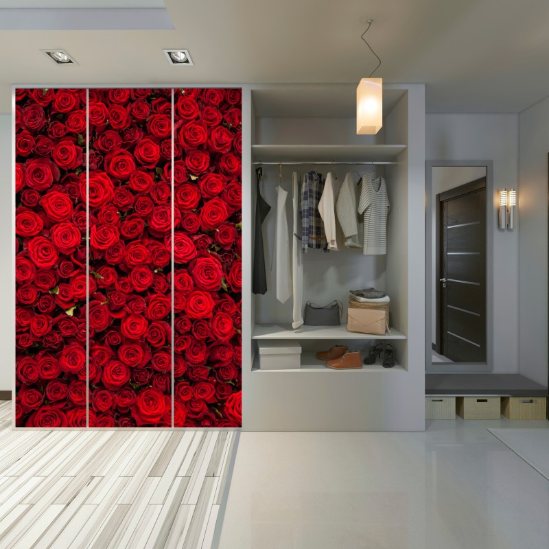 Naklejka na szafę nieskończona ściana czerwonych róż – Wallissimo® Naklejka na szafę nieskończona ściana czerwonych róż – Wallissimo®