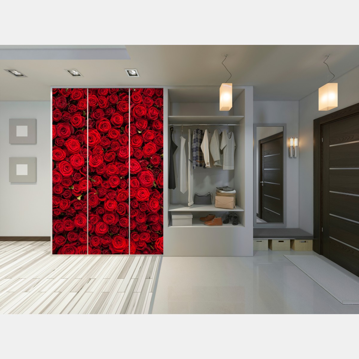 Naklejka na szafę nieskończona ściana czerwonych róż – Wallissimo® Naklejka na szafę nieskończona ściana czerwonych róż – Wallissimo®