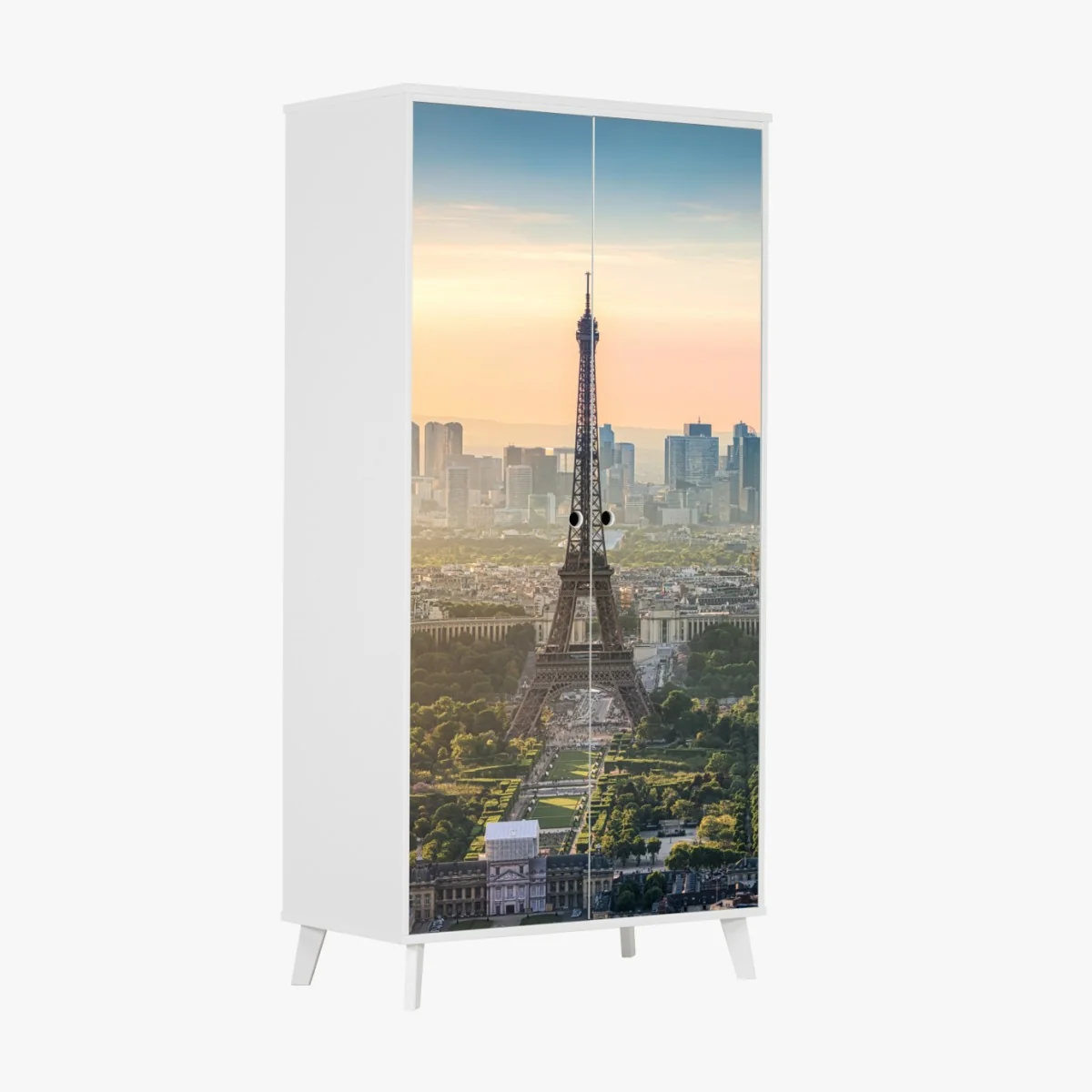 Naklejka na szafę Paryż panorama o zachodzie słońca z Wieżą Eiffla – Wallissimo® Naklejka na szafę Paryż panorama o zachodzie słońca z Wieżą Eiffla – Wallissimo®