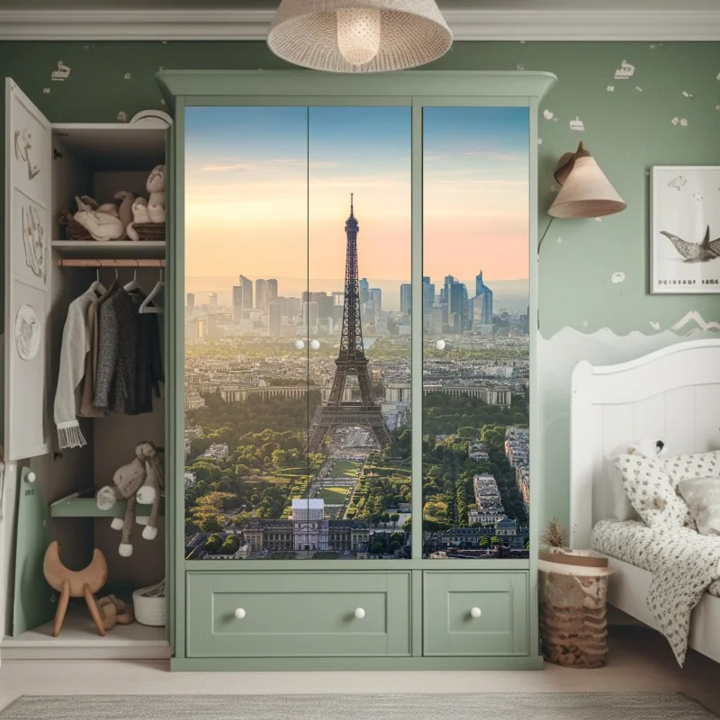 Naklejka na szafę turkusowy wzór fal ze złotymi liniami – Wallissimo®