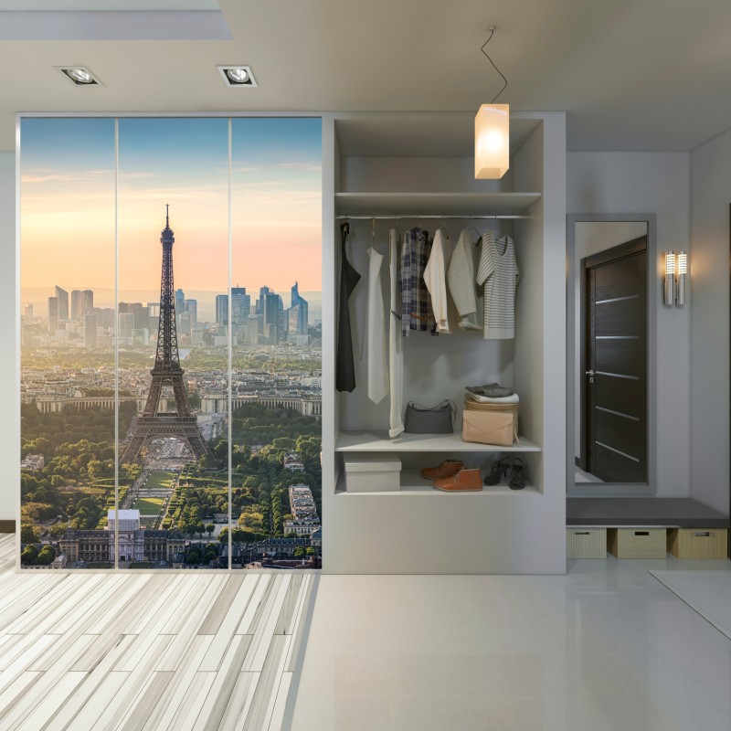 Naklejka na szafę Paryż panorama o zachodzie słońca z Wieżą Eiffla – Wallissimo® Naklejka na szafę Paryż panorama o zachodzie słońca z Wieżą Eiffla – Wallissimo®