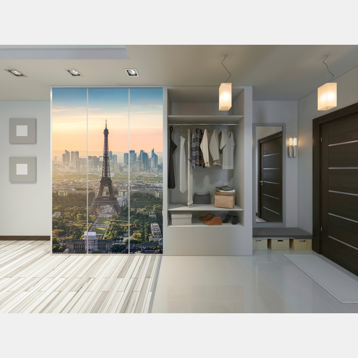 Naklejka na szafę Paryż panorama o zachodzie słońca z Wieżą Eiffla – Wallissimo® Naklejka na szafę Paryż panorama o zachodzie słońca z Wieżą Eiffla – Wallissimo®