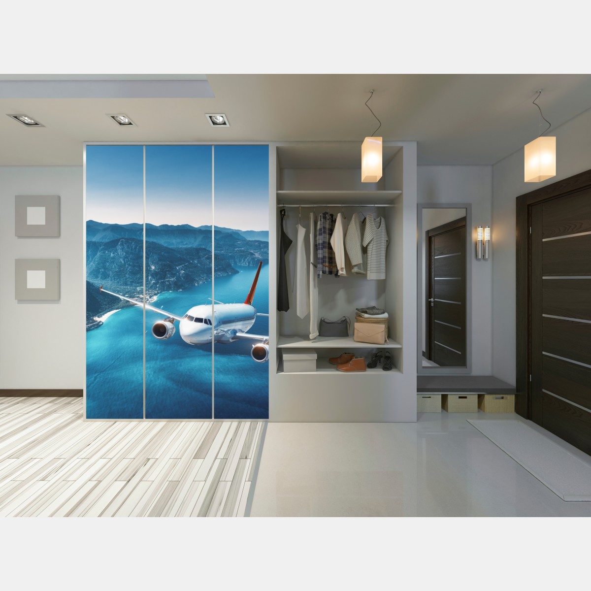 Naklejka na szafę lot nad wybrzeżem i turkusowym morzem – Wallissimo® Naklejka na szafę lot nad wybrzeżem i turkusowym morzem – Wallissimo®