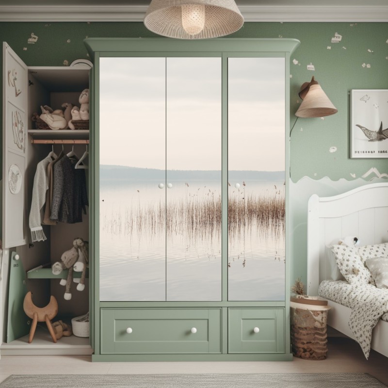 Naklejka na szafę pionowa miejska symetria w monochromie – Wallissimo®