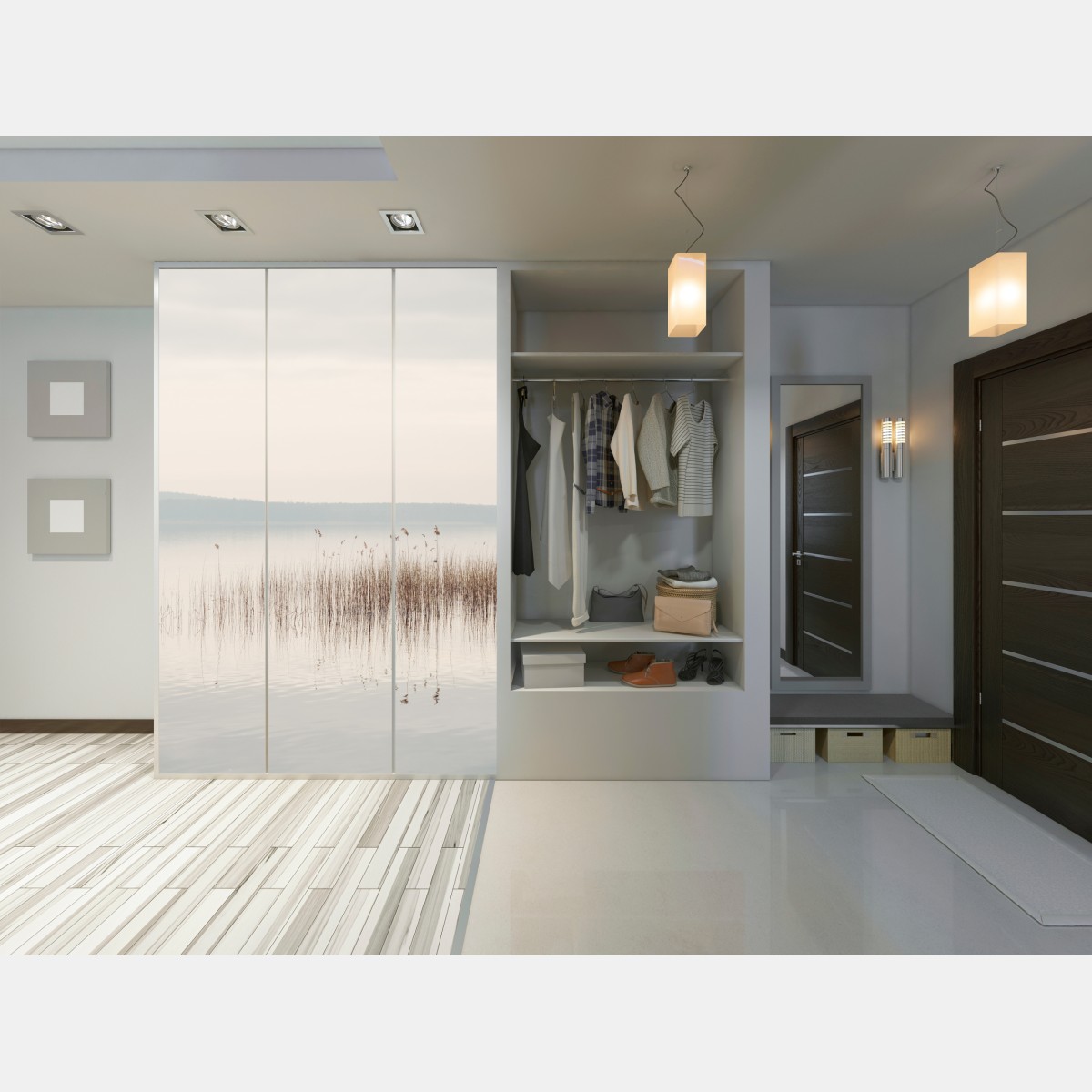 Naklejka na szafę spokojne trzcinowisko nad jeziorem – Wallissimo® Naklejka na szafę spokojne trzcinowisko nad jeziorem – Wallissimo®