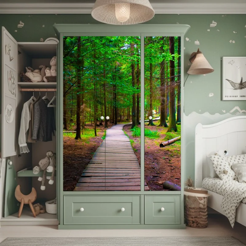 Naklejka na szafę schody z bugenwillą i zielenią – Wallissimo®