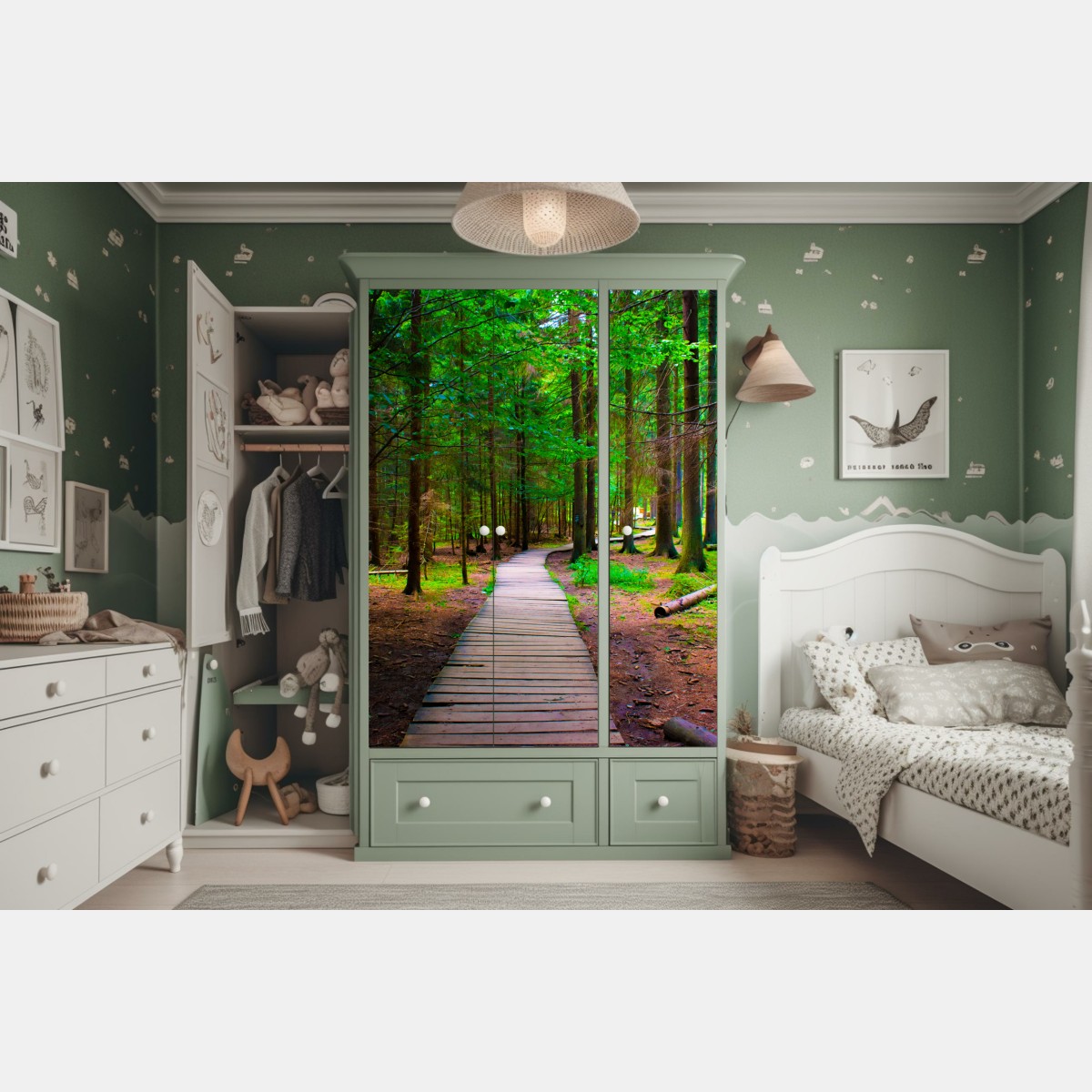Naklejka na szafę spokojna leśna kładka – Wallissimo® Naklejka na szafę spokojna leśna kładka – Wallissimo®