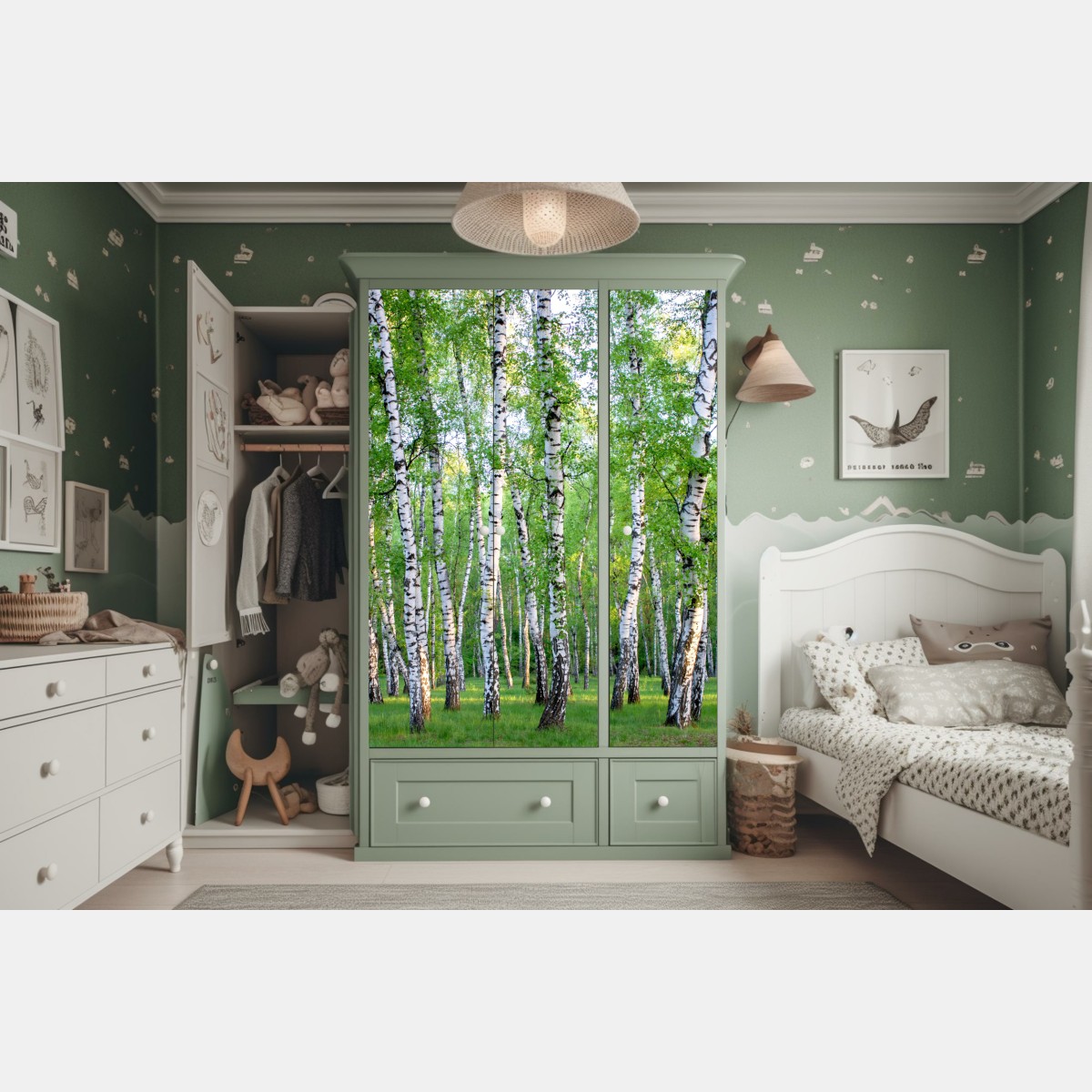 Naklejka na szafę spokojny brzozowy gaj latem – Wallissimo® Naklejka na szafę spokojny brzozowy gaj latem – Wallissimo®