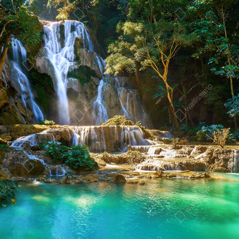 Naklejka na szafę turkusowy wodospad w bujnym lesie – Wallissimo® Naklejka na szafę turkusowy wodospad w bujnym lesie – Wallissimo®