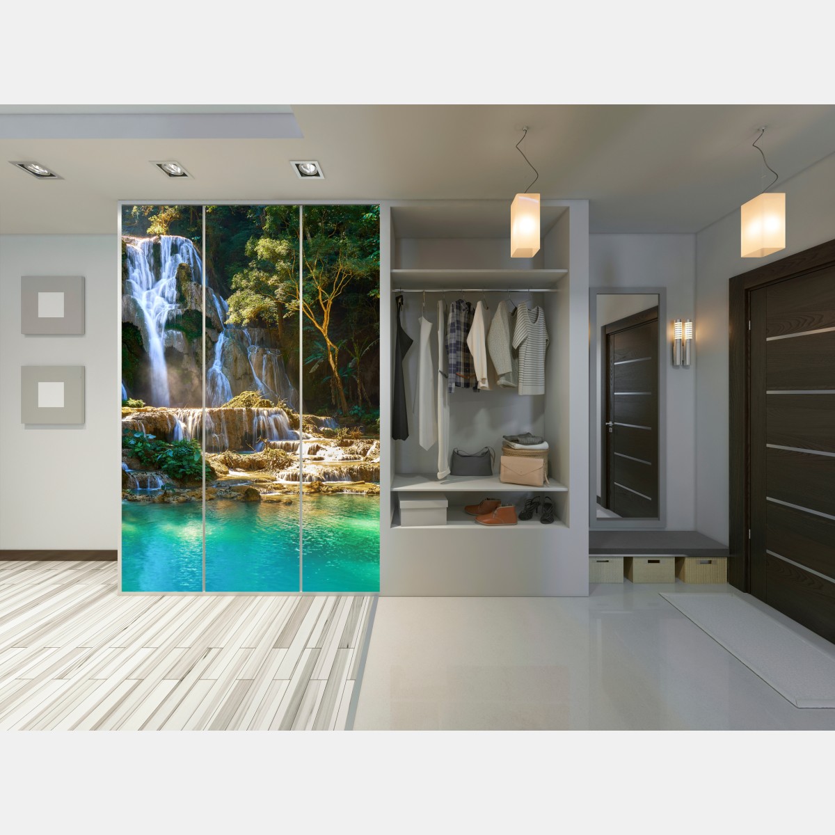 Naklejka na szafę turkusowy wodospad w bujnym lesie – Wallissimo® Naklejka na szafę turkusowy wodospad w bujnym lesie – Wallissimo®