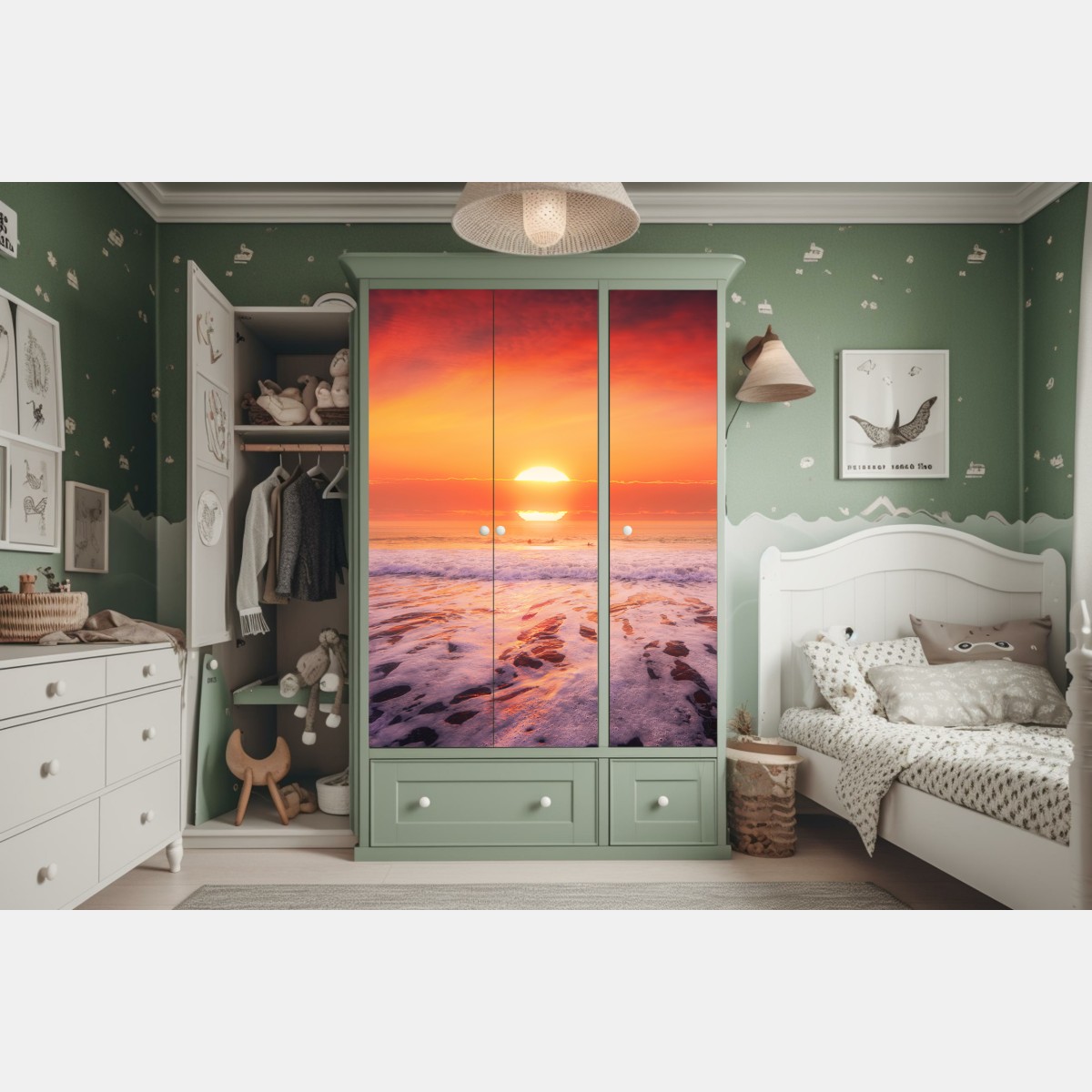 Naklejka na szafę złoty zachód słońca nad spokojną plażą – Wallissimo® Naklejka na szafę złoty zachód słońca nad spokojną plażą – Wallissimo®