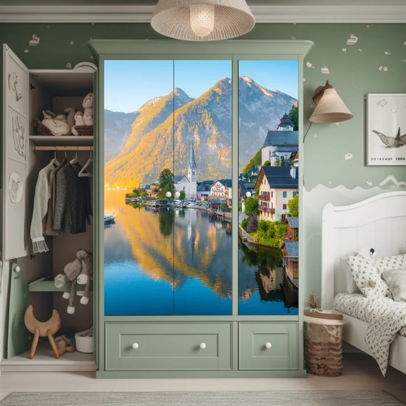 Naklejka na szafę vintage tropikalny wzór z liśćmi – Wallissimo®