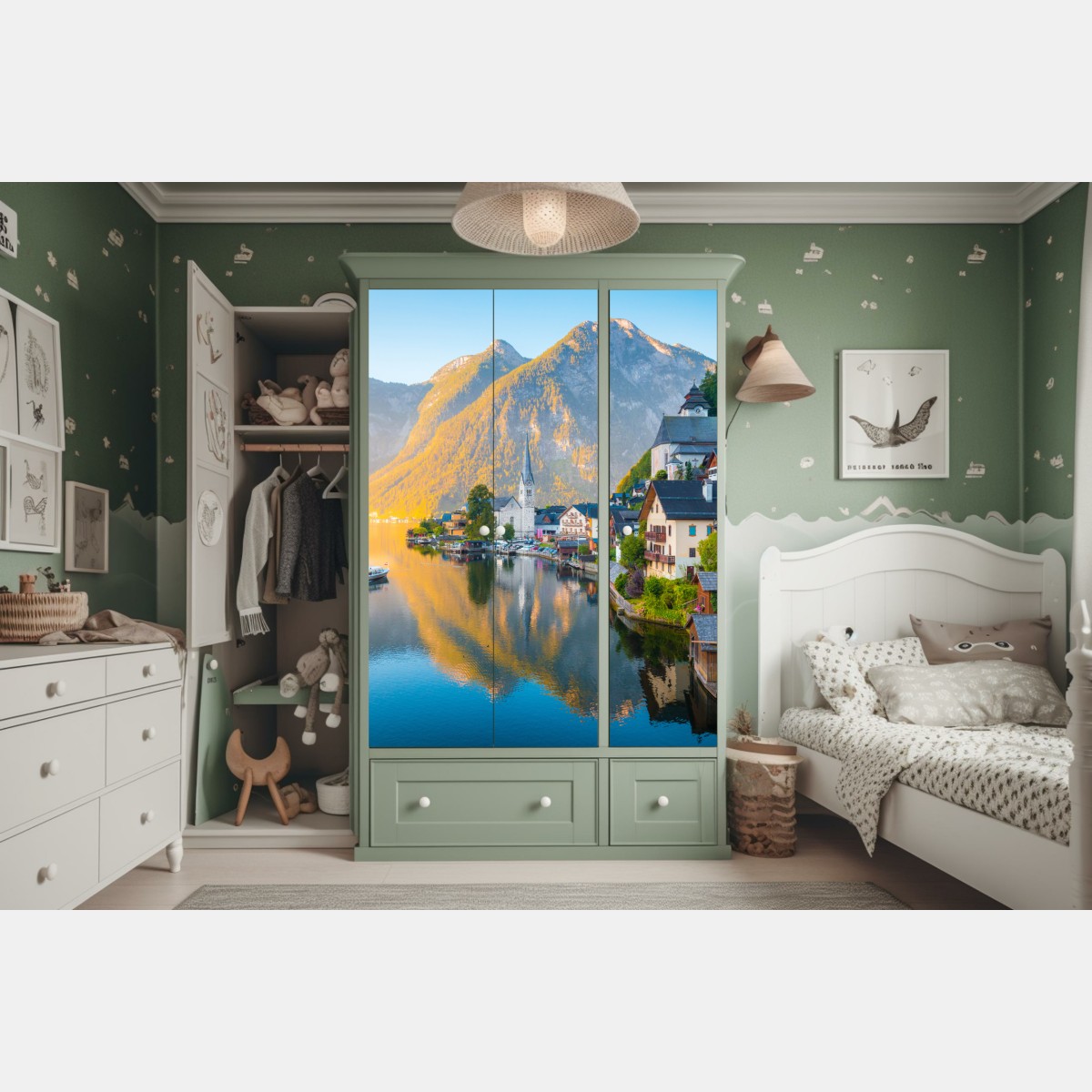 Naklejka na szafę poranny blask Hallstatt nad jeziorem – Wallissimo® Naklejka na szafę poranny blask Hallstatt nad jeziorem – Wallissimo®