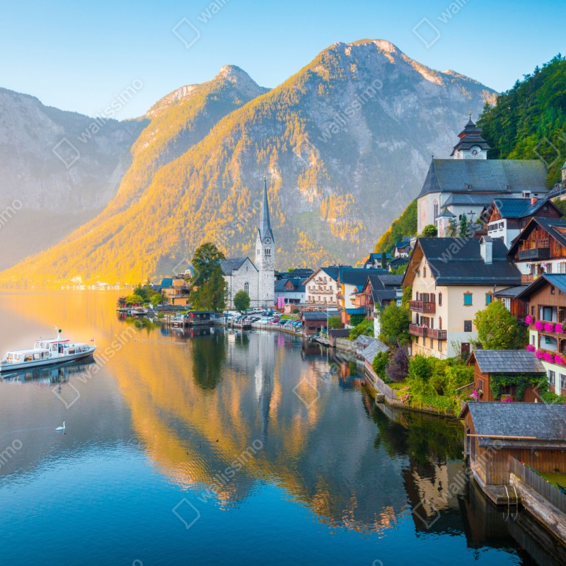 Naklejka na szafę poranny blask Hallstatt nad jeziorem – Wallissimo® Naklejka na szafę poranny blask Hallstatt nad jeziorem – Wallissimo®
