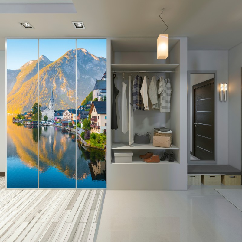 Naklejka na szafę poranny blask Hallstatt nad jeziorem – Wallissimo® Naklejka na szafę poranny blask Hallstatt nad jeziorem – Wallissimo®