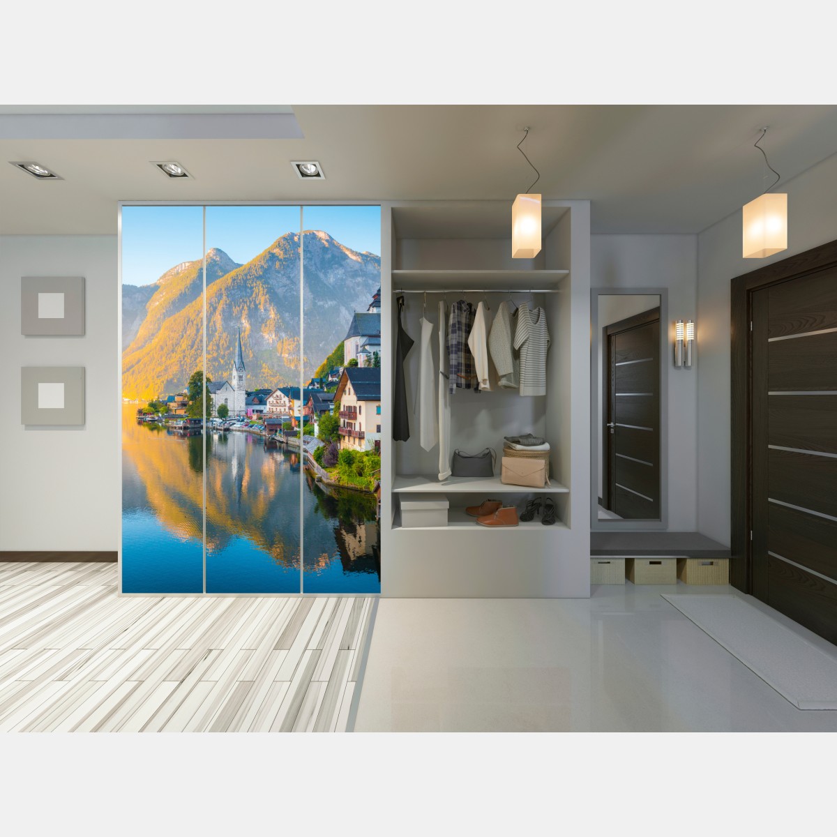 Naklejka na szafę poranny blask Hallstatt nad jeziorem – Wallissimo® Naklejka na szafę poranny blask Hallstatt nad jeziorem – Wallissimo®