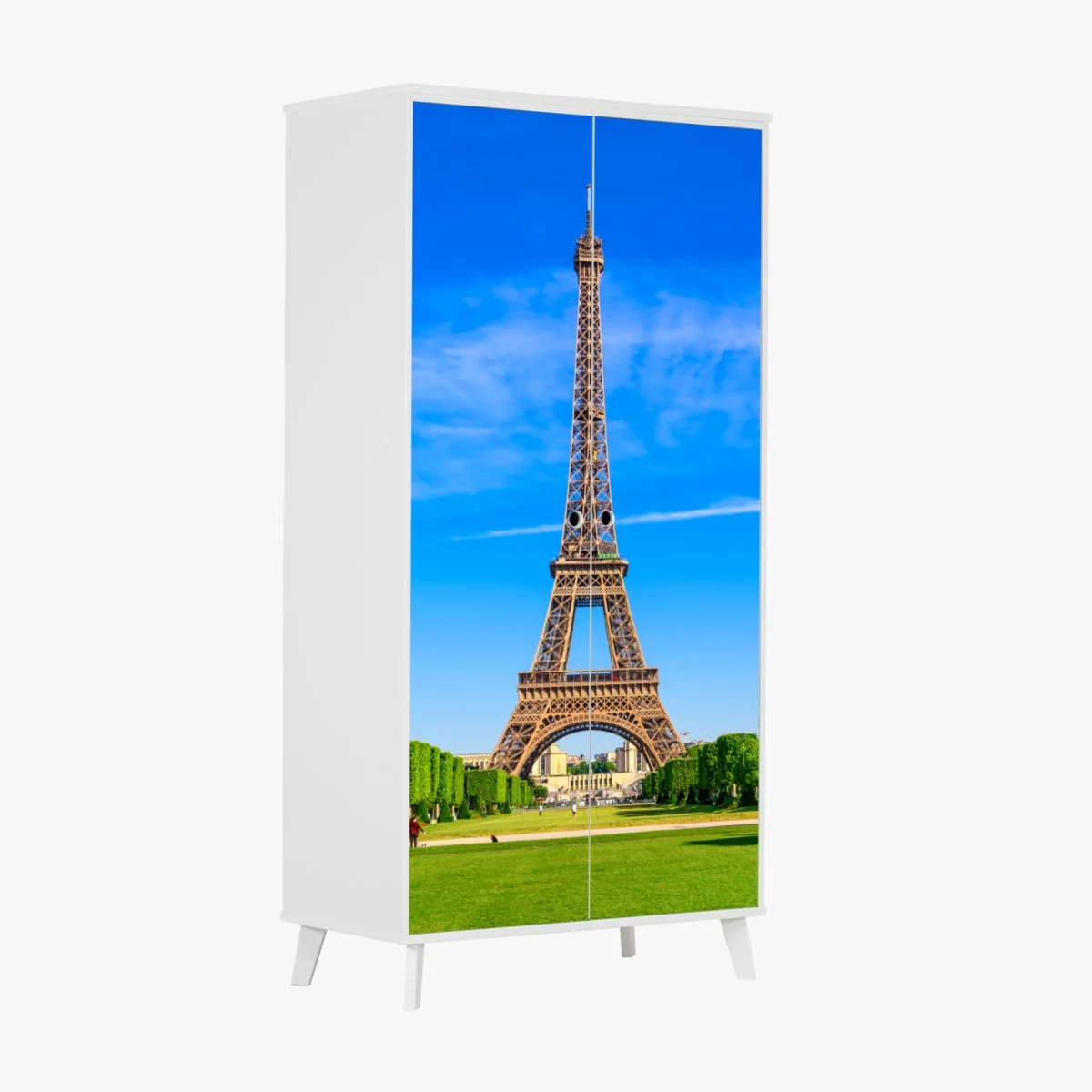 Naklejka na szafę Wieża Eiffla na Polu Marsowym, żywy paryski krajobraz – Wallissimo® Naklejka na szafę Wieża Eiffla na Polu Marsowym, żywy paryski krajobraz – Wallissimo®