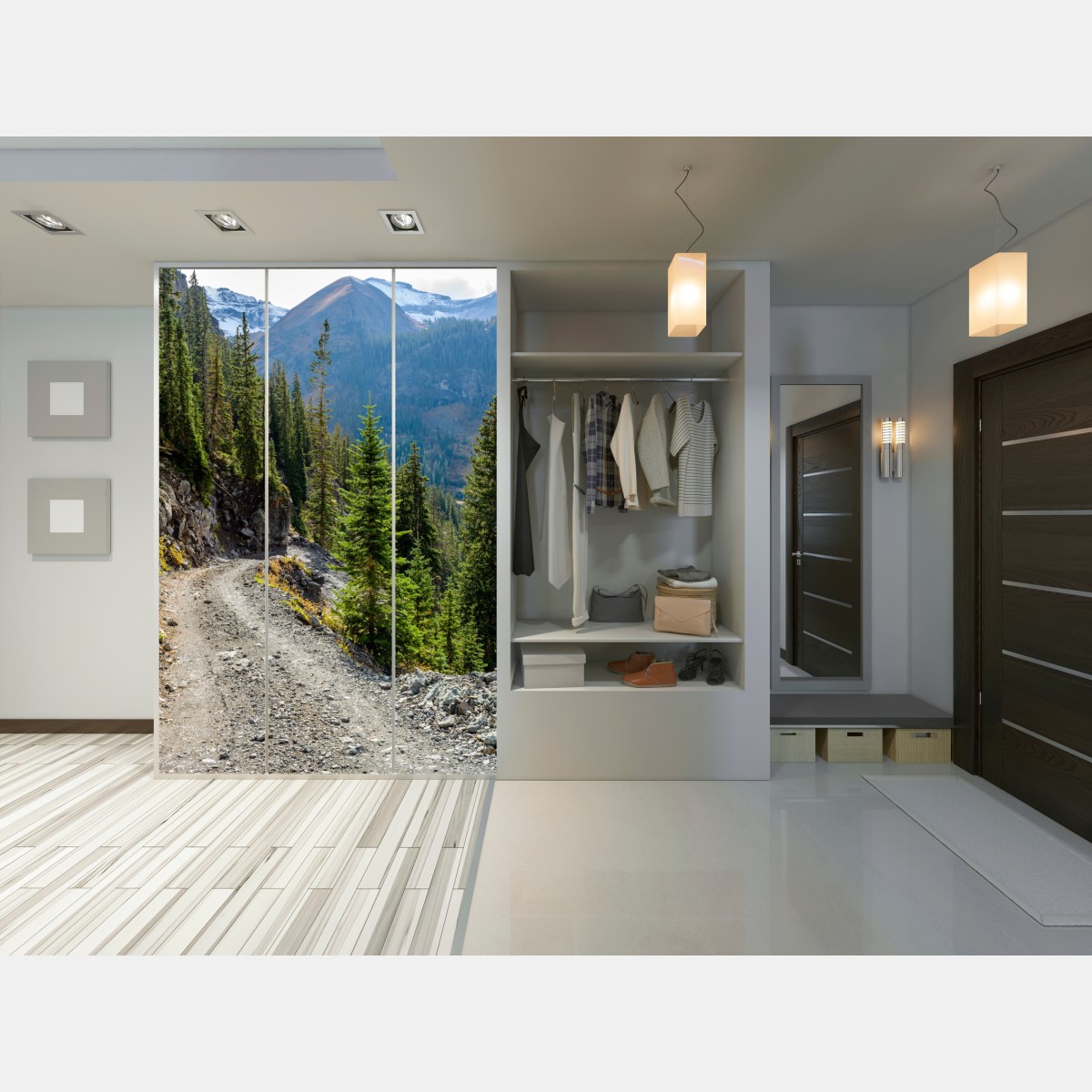 Naklejka na szafę górski szlak przez alpejski las – Wallissimo® Naklejka na szafę górski szlak przez alpejski las – Wallissimo®