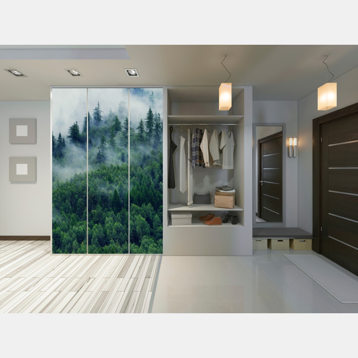 Naklejka na szafę mglisty zielony las – Wallissimo® Naklejka na szafę mglisty zielony las – Wallissimo®