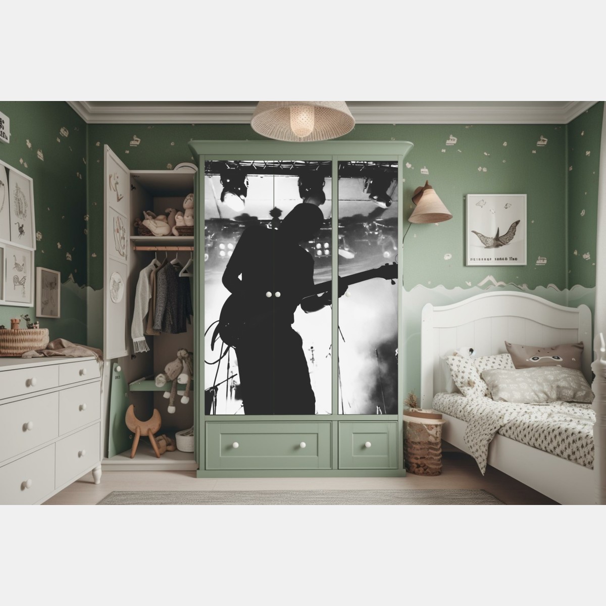 Naklejka na szafę silweta gitarzysty na koncercie – Wallissimo® Naklejka na szafę silweta gitarzysty na koncercie – Wallissimo®