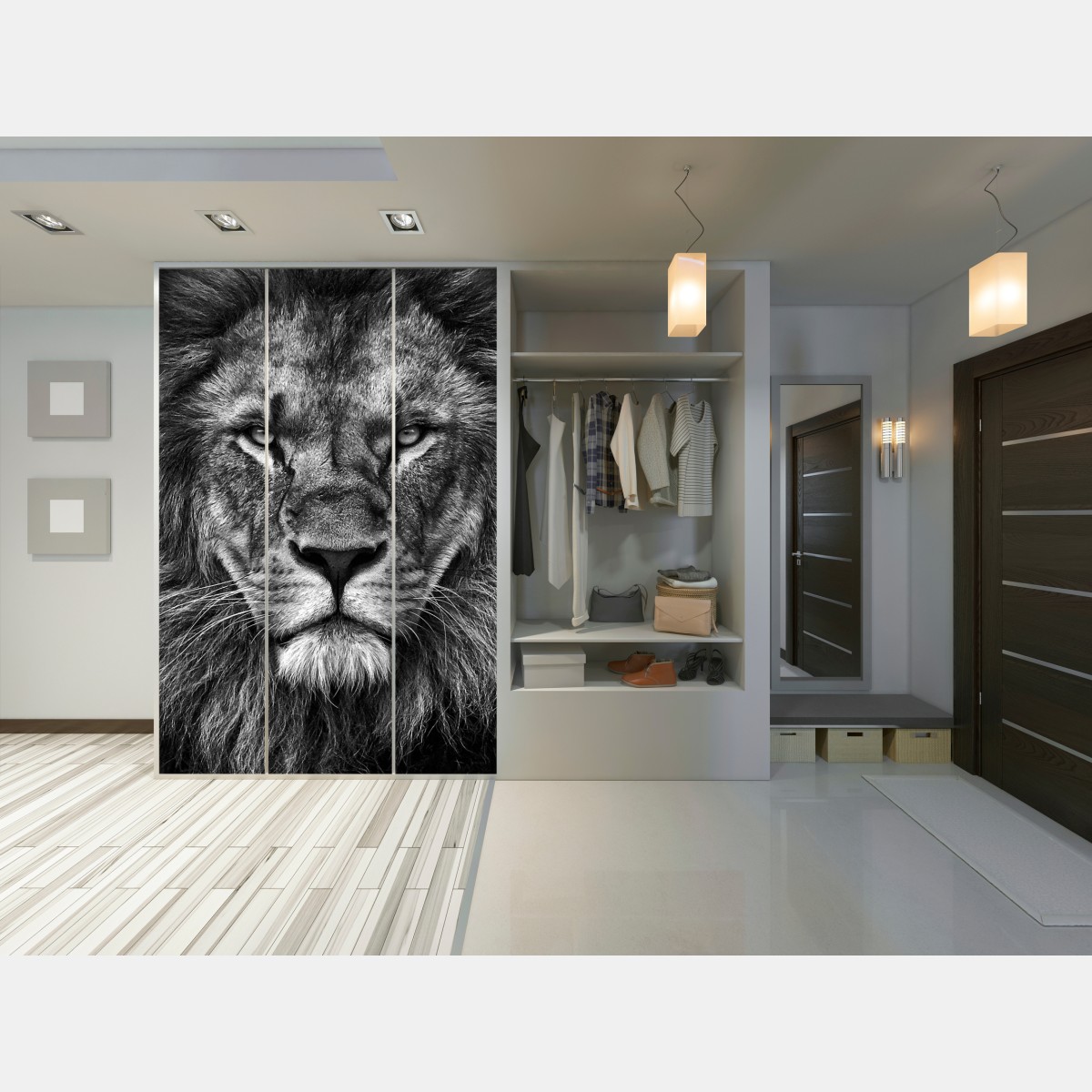 Naklejka na szafę majestatyczny portret lwa w monochromie – Wallissimo® Naklejka na szafę majestatyczny portret lwa w monochromie – Wallissimo®