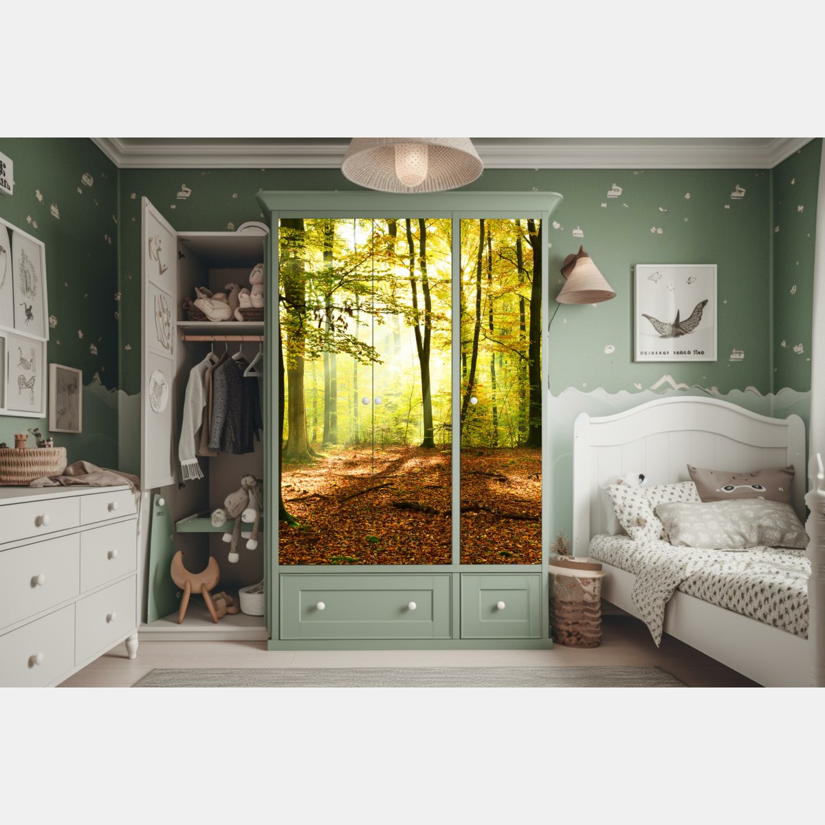 Naklejka na szafę złoty jesienny las o poranku – Wallissimo® Naklejka na szafę złoty jesienny las o poranku – Wallissimo®