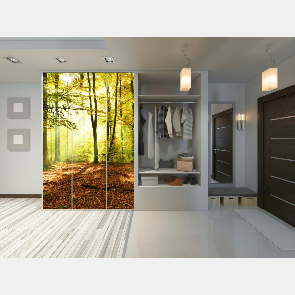 Naklejka na szafę złoty jesienny las o poranku – Wallissimo® Naklejka na szafę złoty jesienny las o poranku – Wallissimo®