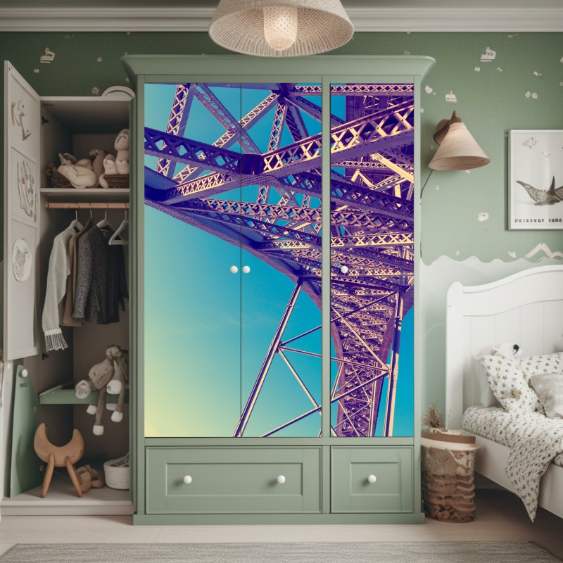 Naklejka na szafę abstrakcyjna stalowa konstrukcja mostu w perspektywie – Wallissimo® Naklejka na szafę abstrakcyjna stalowa konstrukcja mostu w perspektywie – Wallissimo®