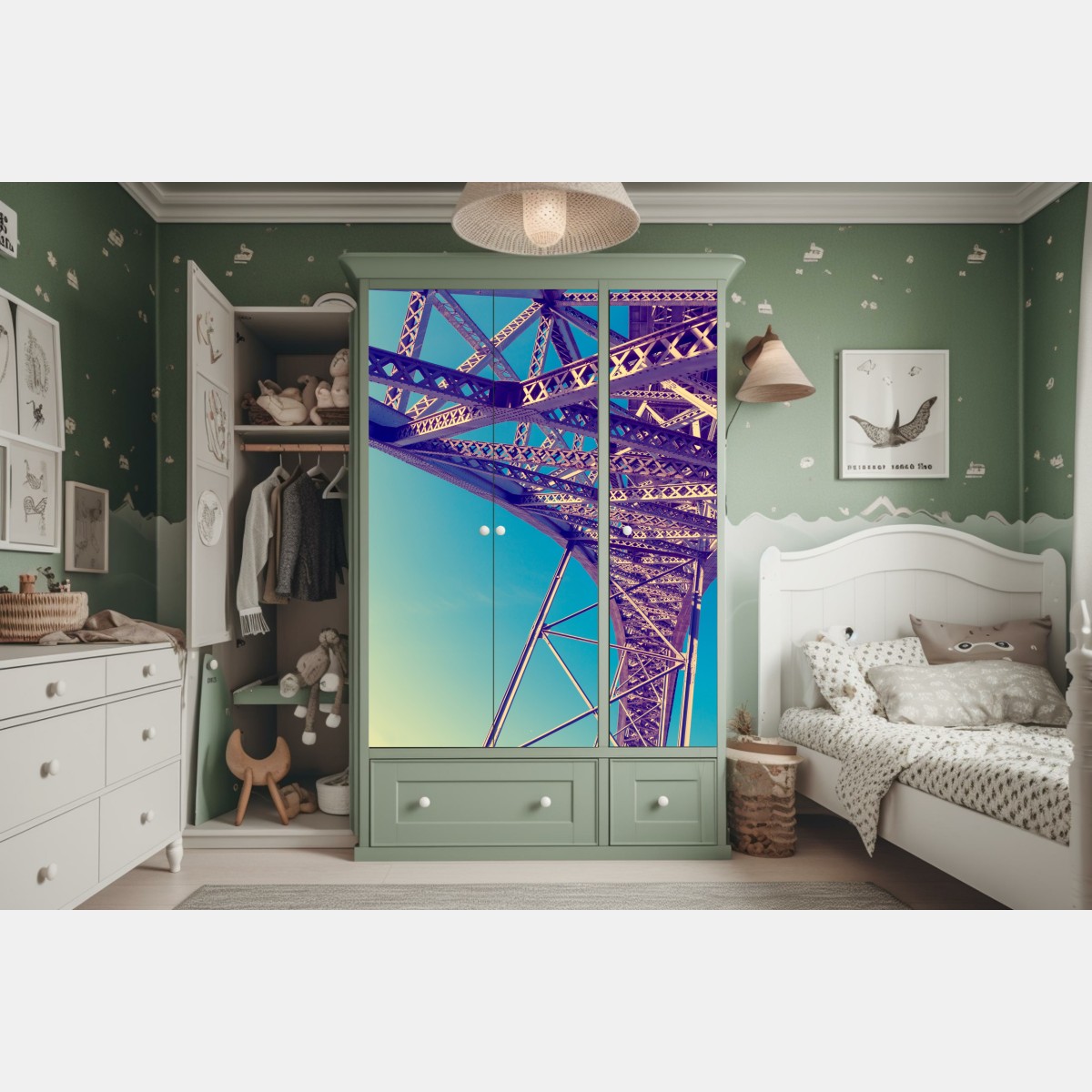 Naklejka na szafę abstrakcyjna stalowa konstrukcja mostu w perspektywie – Wallissimo® Naklejka na szafę abstrakcyjna stalowa konstrukcja mostu w perspektywie – Wallissimo®