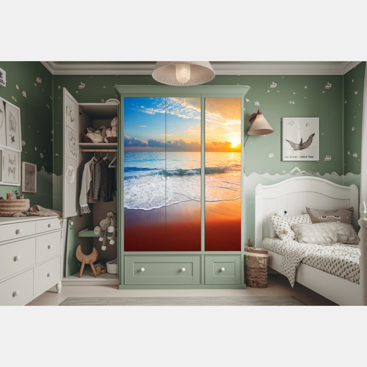 Naklejka na szafę spokojny zachód słońca nad oceanem – Wallissimo® Naklejka na szafę spokojny zachód słońca nad oceanem – Wallissimo®