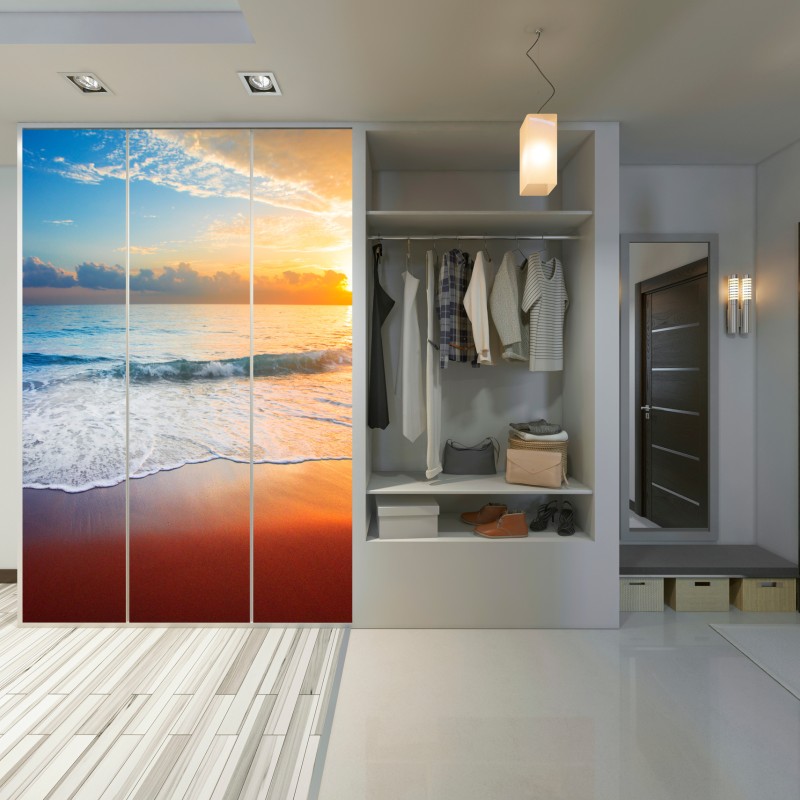 Naklejka na szafę spokojny zachód słońca nad oceanem – Wallissimo® Naklejka na szafę spokojny zachód słońca nad oceanem – Wallissimo®